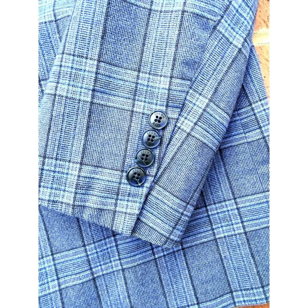 Crown & Ivy Men's 46R Blue Plaid Blazer Sport Coat Two Button Cotton Blend